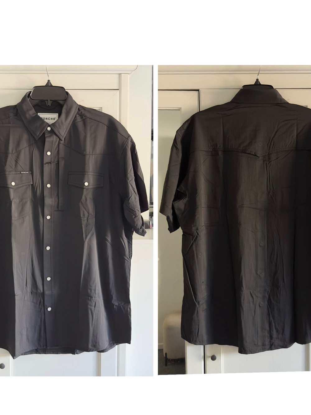 Poncho The Bandera Short Sleeve Shirt in Black Men's Size Large Regular Fit
